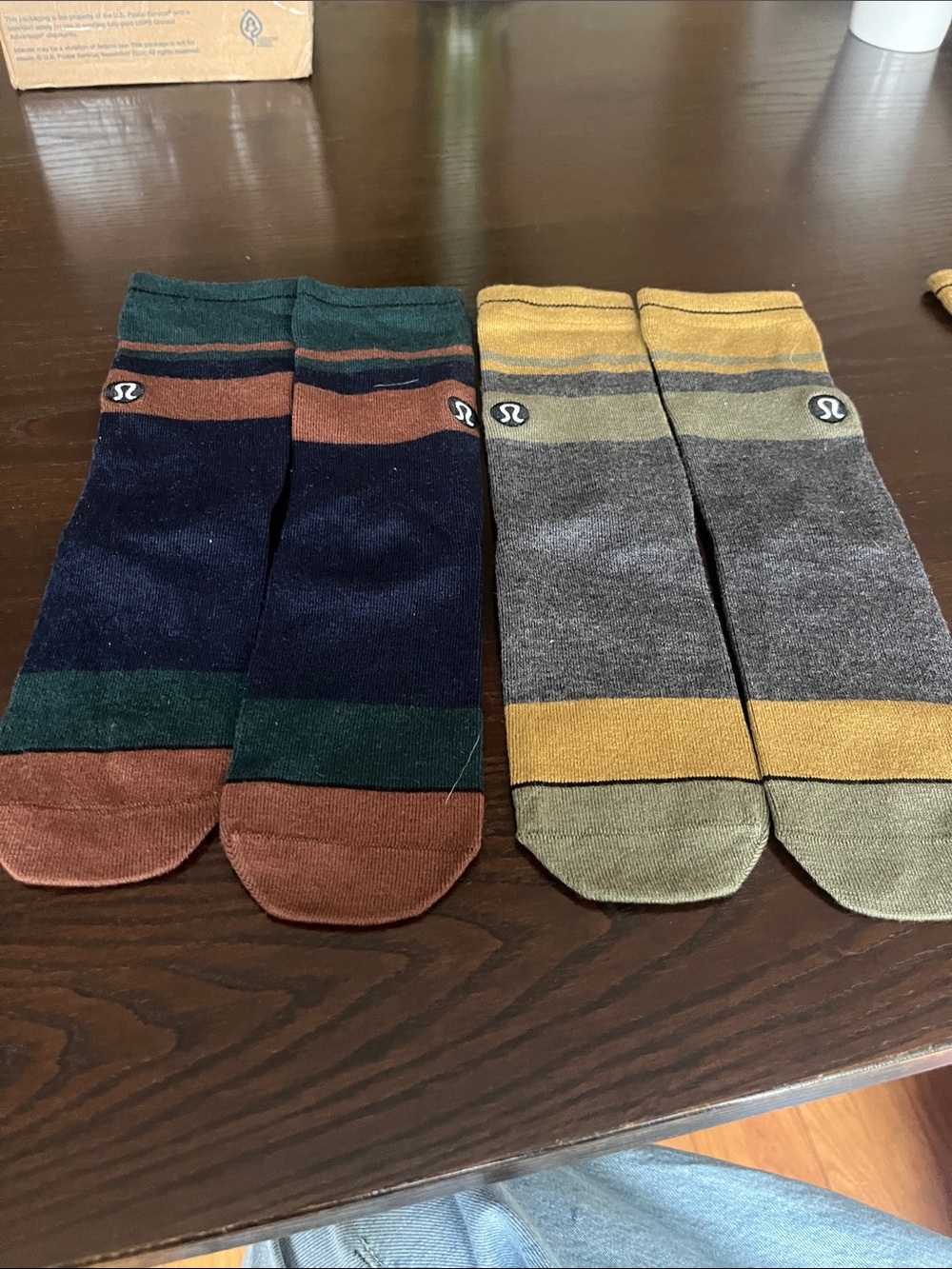 NWOT unisex lululemon athletica Striped Crew Socks 2  - Navy, Brown & Mustard